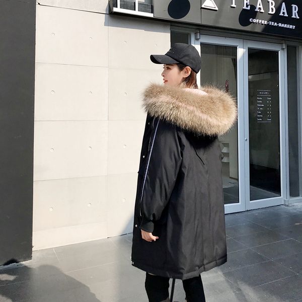 

2018 winter jacket women down jackets women's down coat new medium long thickened korean loose parka large fur outerwear, Black