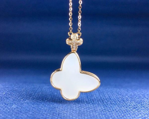 

18k gold inlaid and white white butterfly clavicle chain, sheep fat jade hde02#, Silver
