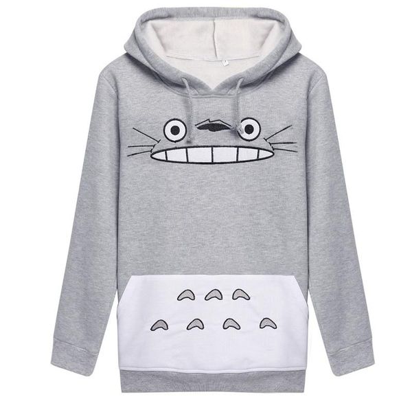 

harajuku women sweatshirt 2017 fashion cartoon totoro animal bts print hoodie spring autumn outside pullove gray cotton slim plus size, Black