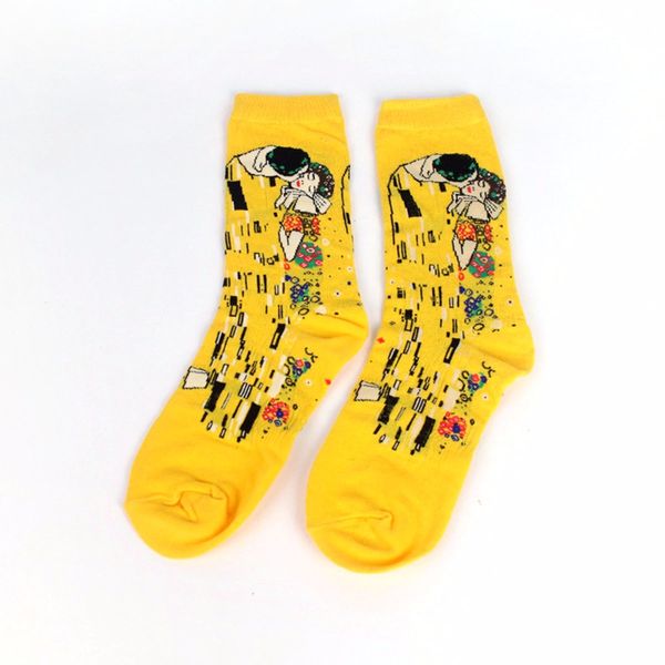 

male socks oil funny sock van gogh mural world famous painting series fashion retro women new personality art sock man summer, Black