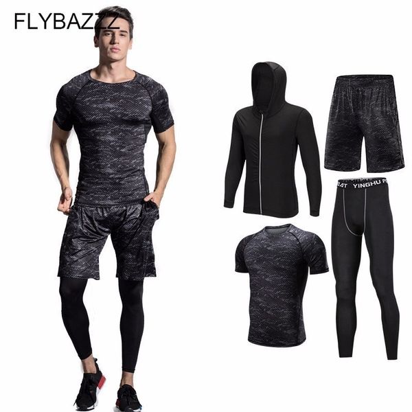 

men compression sports suit breathable gym workout clothes jogging elastic tracksuit fitness training running sets sportswear, Black;blue