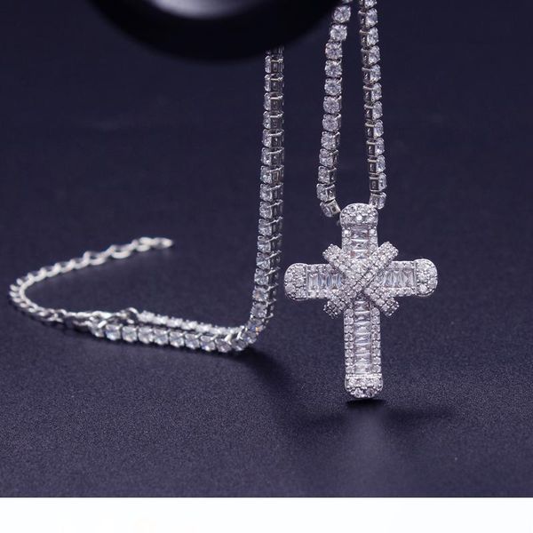 

роскошный цирконий крест ожерелье с теннисным ожерельем для женщин свадьбы dainty цепи сильного высокого качества 33см 40см 50см, Silver