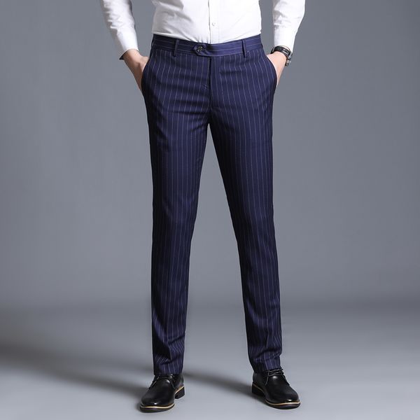 

2019 newest gentleman trousers men's business casual straight trousers suit dress men's slim fit -size 38, White;black