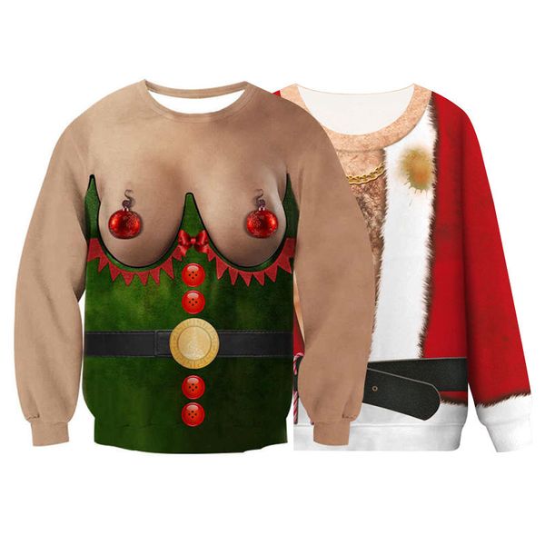 

3d number printing round neck loose sweater tide long sleeve jacket autumn and winter christmas costumes sweaters, White;black