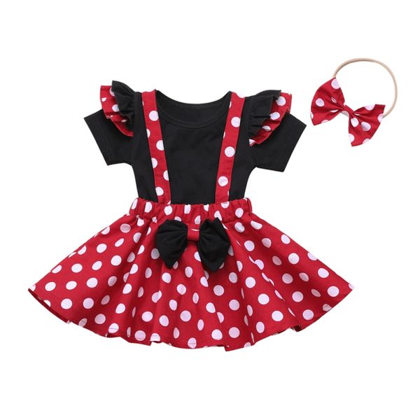 

new 3pcs baby dresses toddler kid baby girl bow dot dress newborn girl cartoon printed party princess dress, White
