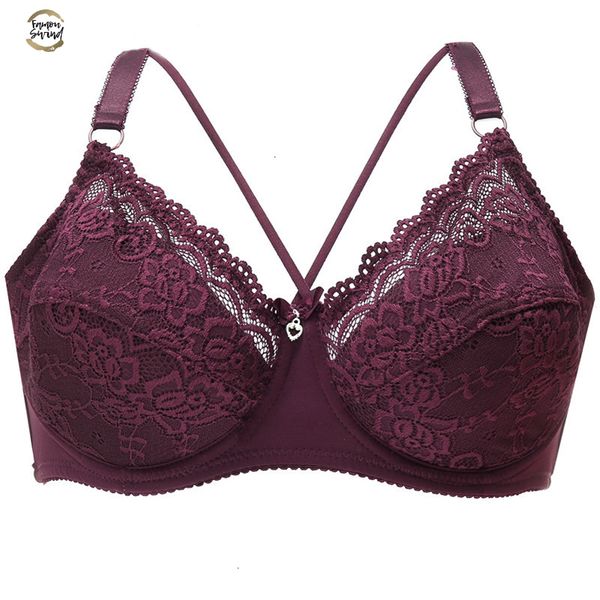 

big size bra c d e cup thin lace bras for women female brassiere soft plus size purple lingerie deep v underwear 2019, Red;black