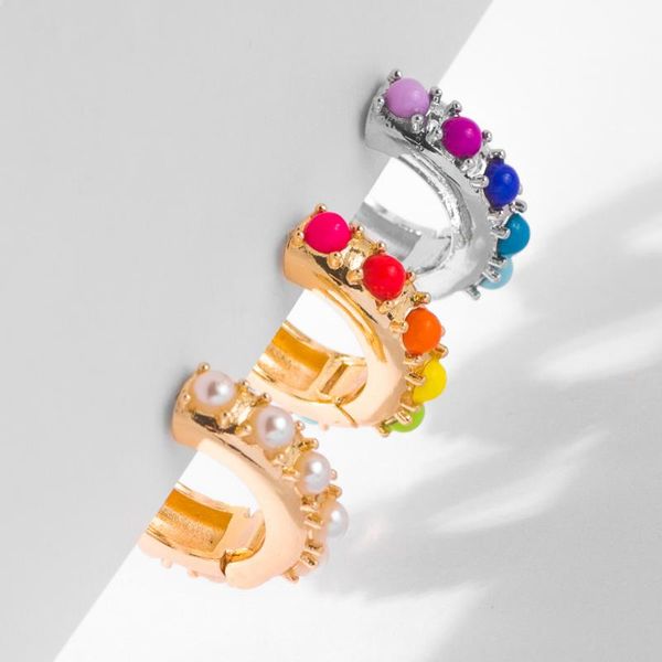 

new boho colorful beaded huggie hoops earrings for women trendy round circle stackable earrings fashion ear cuff brincos 2020, Silver