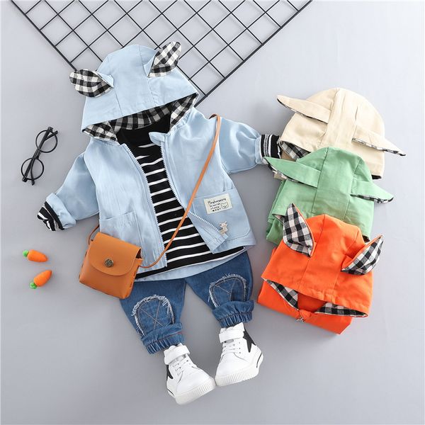 

hylkidhuose 2019 spring baby girls boys clothing sets toddler infant clothes suits casual coats t shirt pants children costume t200526, White