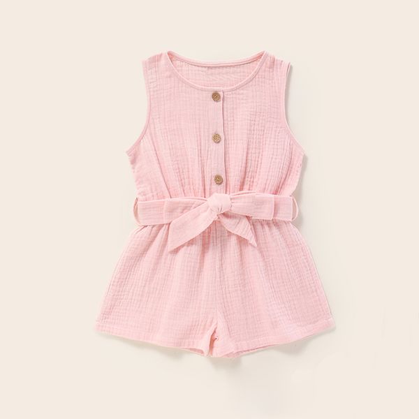

jumpsuits flofallzique baby girl clothes round neck sleeveless with belt cute sweet chest front buttons toddler jumpsuit, Blue