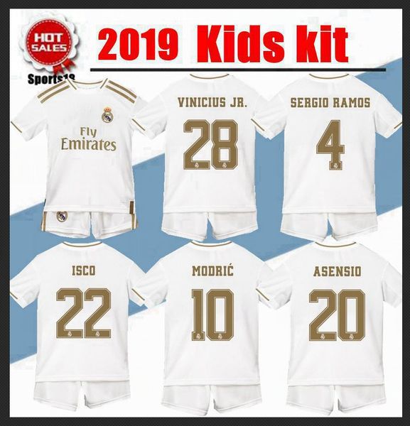 

2019 2020 New Real Madrid Kids Kit Hazard JOVIC Футбольные майки 19/20 Home Away Мальчик Ребенок Молодежный Модрич ISCO BALE KROOS Футболки