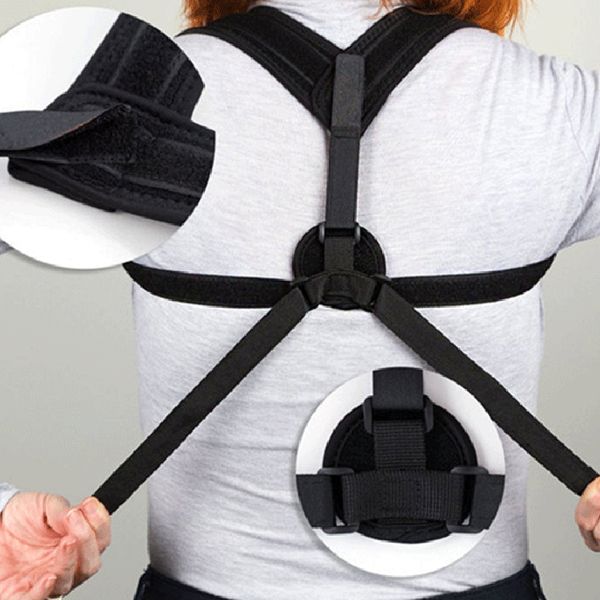 

new version back shoulder posture correction adjustable sports safety back support corset spine support belt posture corrector sc143, Black;blue