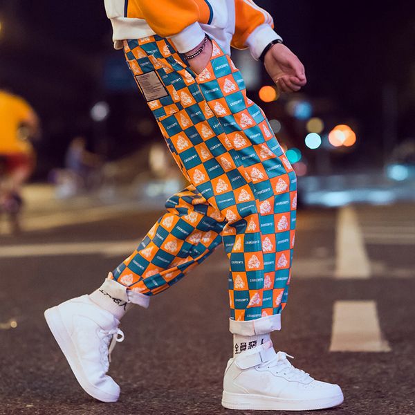 

aolamegs cargo track pants мужской блок plaid брюки мужчины drawstring straight повседневная мода joggers sweatpants одежда осень sh190912, Black