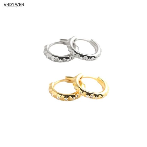 

andywen 925 sterling silver 8.5mm women zircon hoops middle circle piercing european fashion jewelry wedding ear rock punk, Golden;silver