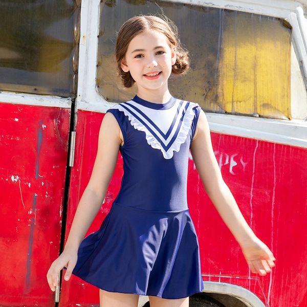 

h3nwc girls' children's swimming trunks swimming trunks swimsuit middle and large children's conservative skirt boxer pants 6, White;black