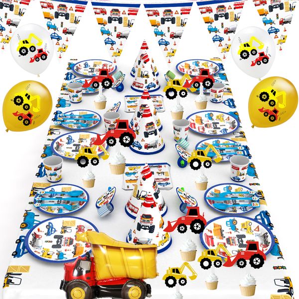 

строительная машина экскаватор тематическая вечеринка украшения одноразовая посуда набор автомобилей воздушный шар глобус для дня рождения п