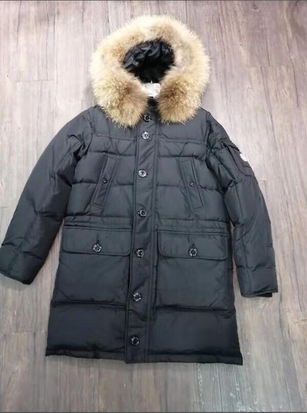 

Warm 100 big raccon fur hooded thick winter men goo e down jacket for male chaqueta overcoat man outwear parka, Black