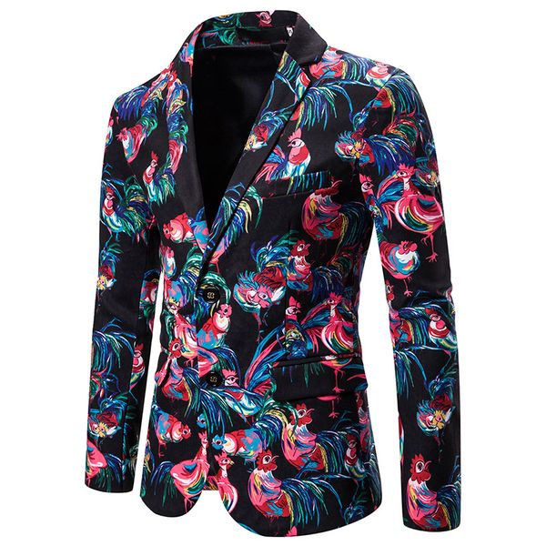 

colorful bird print casual blazer men slim fit nightclub party floral suit jacket stage singer costume homme wedding blazers man, White;black