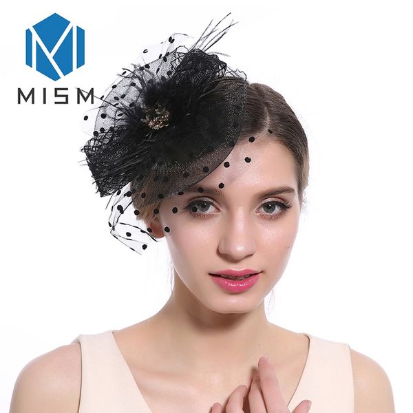 

m mism fashion woman hair accessories fascinator hair band cocktail clips party wedding ladies mesh veil feather headwear