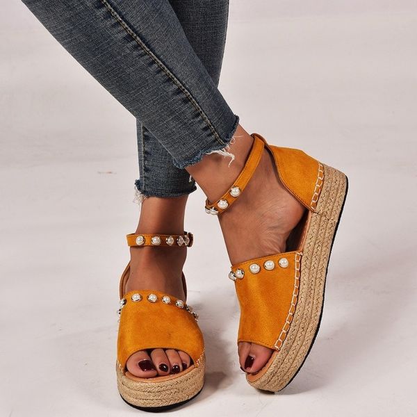 

women sandals peep toe high wedges heels height increasing platform buckle strap ladies espadrilles wedding shoes zapatos mujer, Black