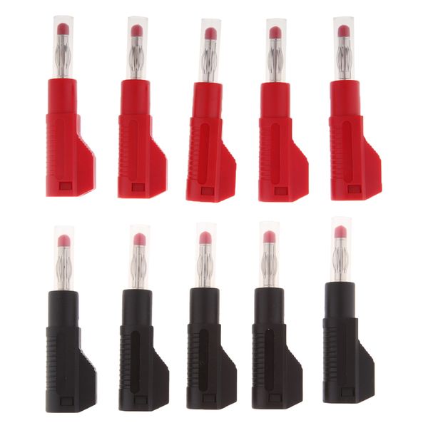 

10 pcs safety 4mm banana plugs male stackable connectors fully insulated banana jack adapters multimeter test leads, black & red