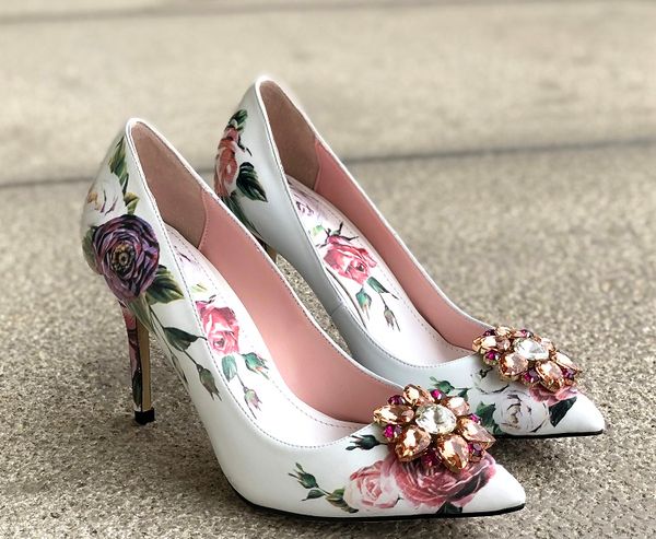 Diamond Free Shipping 2019 Stiletto High Heels Pillage puntato dita dei piedi paisley con fiori di rosa scarpe scarpe festeggia