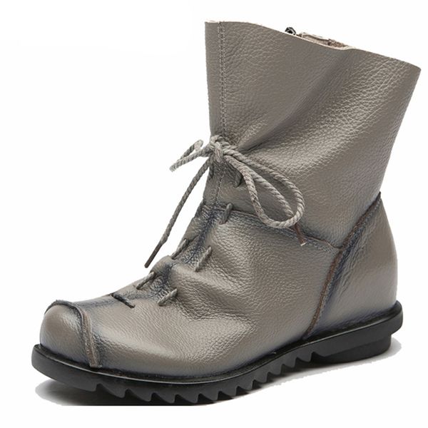 

Women winter snow boots genuine leather handmade martin boots fur warm black woman short boots
