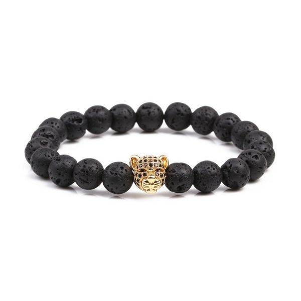 

hand-woven rope chain natural stone beaded bracelet leopard head lucky women men 2019 charm jewelry accessories, Black