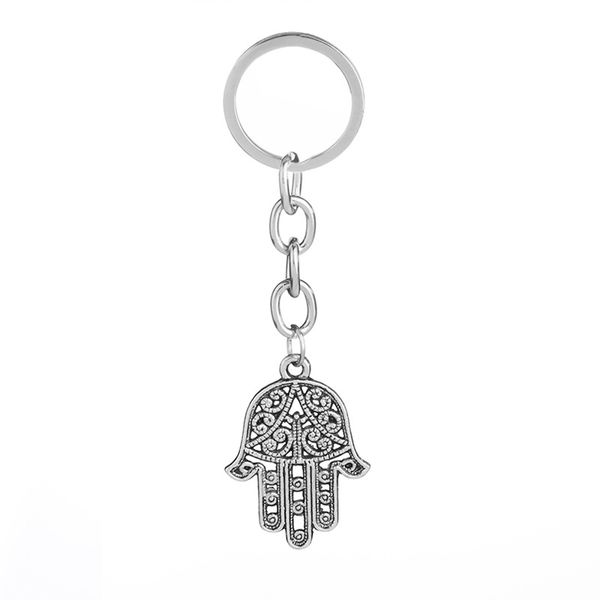 

2pcs/lot 22*30mm new fashion natural stone antique symbol fatima hand pendant keychain amulet purse car key rings holder, Silver