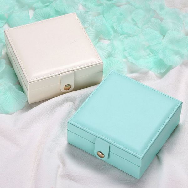 

single layer pu simple jewelry storage box creative portable earrings ring small jewellery case, Pink;blue