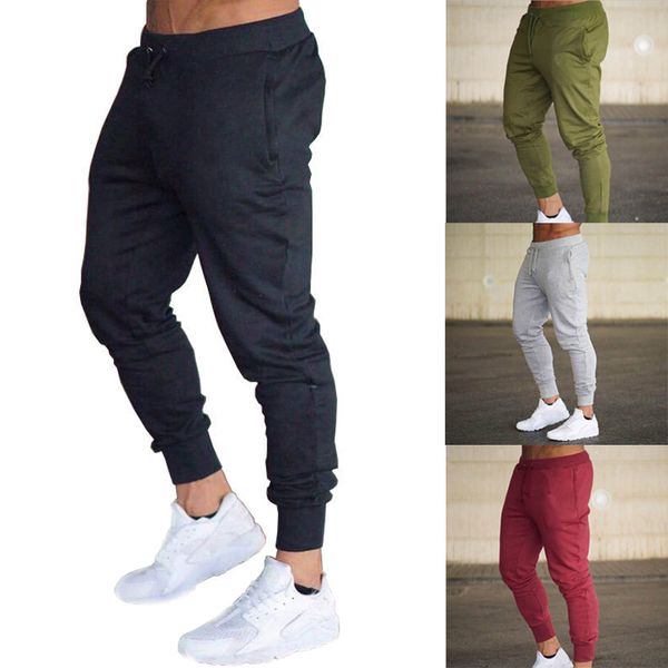 

2019 men gyms long pants mid cotton men's sporting workout fitness pants casual fashion sweatpants jogger pant skinny trousers, Black