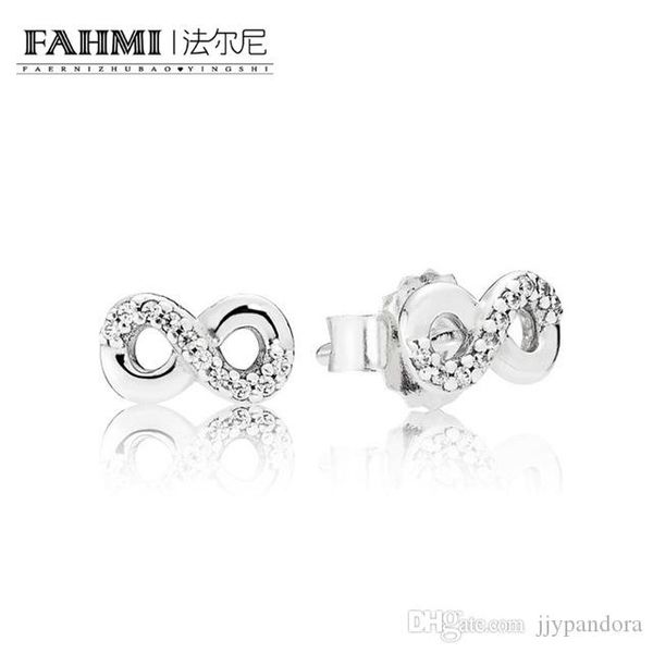 

hywo 100% 925 sterling silver original gemstone 290695cz infinite love earrings studs women fashion gift jewelry, Golden;silver