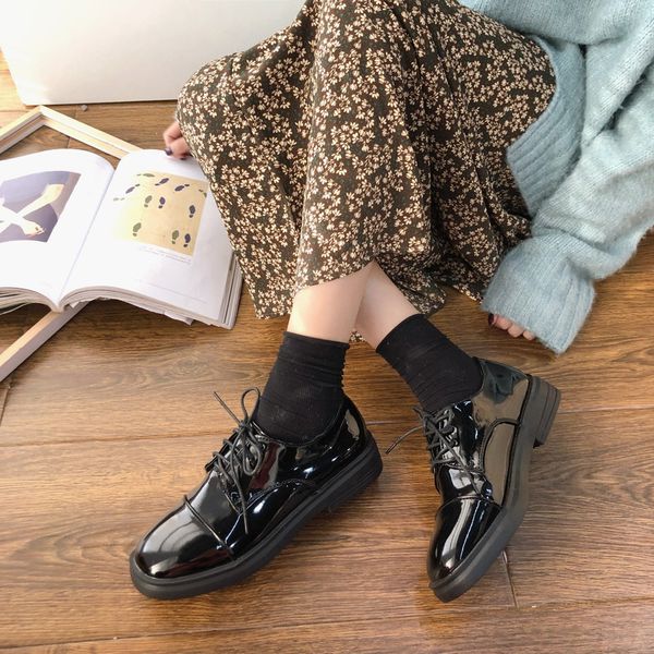 

shallow mouth casual woman shoe female shoes 2019 fashion women's clogs platform british style oxfords all-match round toe, Black