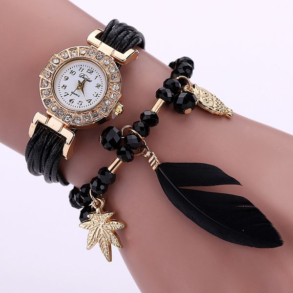 

vintage nation style tassel lady bracelet watch fashion simple personality feather around bracelet quartz wrist watch wm1014, Slivery;brown