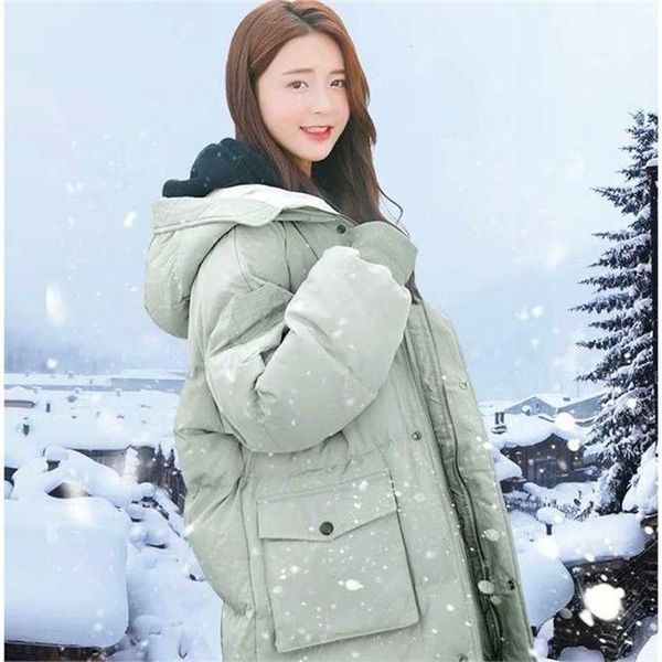 

women down jacket loose long parka hooded thicken warm winter jacket solid casual winter coat female coat outwear veste hiver, Black