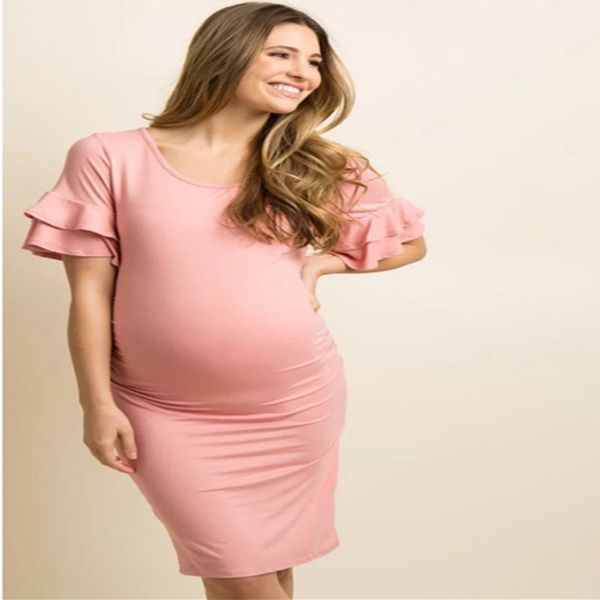

Plus Size S-XL Pregnant Women Off-shoulder Dress Ruffled Casual Maternity Dresses Mother pregnancy Clothes Vestidos Freeshipping