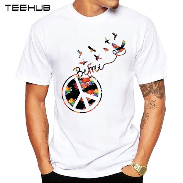 

new arrivals 2019 teehub cool peace and be design men's fashion printed t-shirt short sleeve o-neck hipster tee, White;black