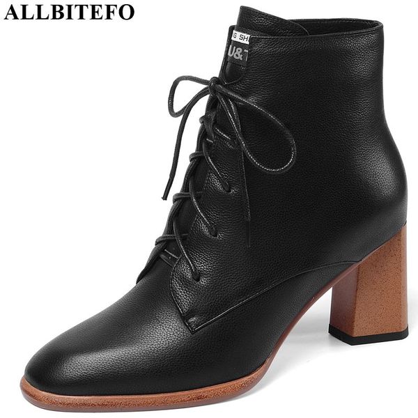 

allbitefo genuine leather autumn winter women boots simple style ankle boots comfortable fashion frenulum, Black