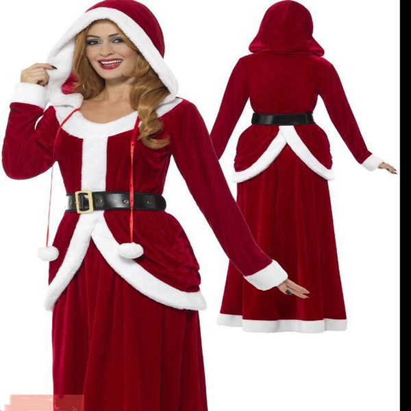 

new women deluxe miss santa claus costume disfraz mujer maxi dress christmas xmas red outfit fancy dress cosplay, Silver