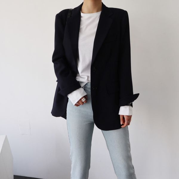 

womens blazer casual long suit jacket women's autumn casual long joker 2019 new loose south korea suit single breasted, White;black