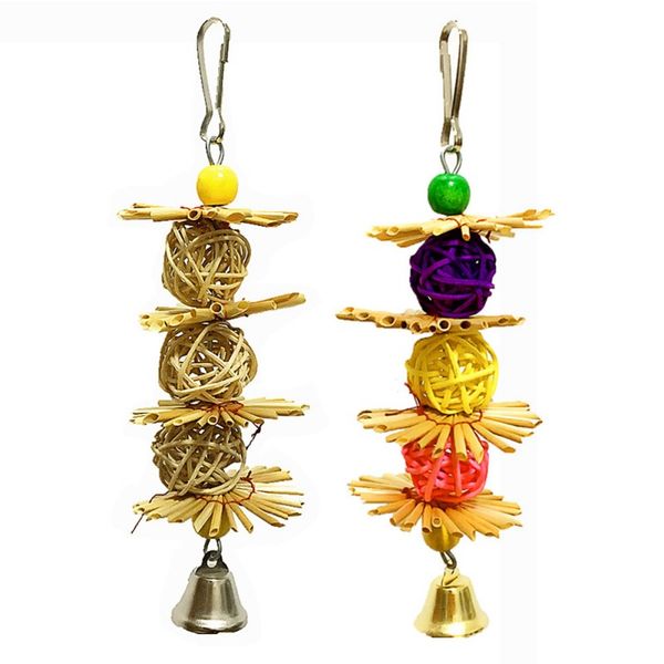 

parrot hanging toy chewing grass swing bell bite rattan balls bird parakeet cage accessories multicolored/original color