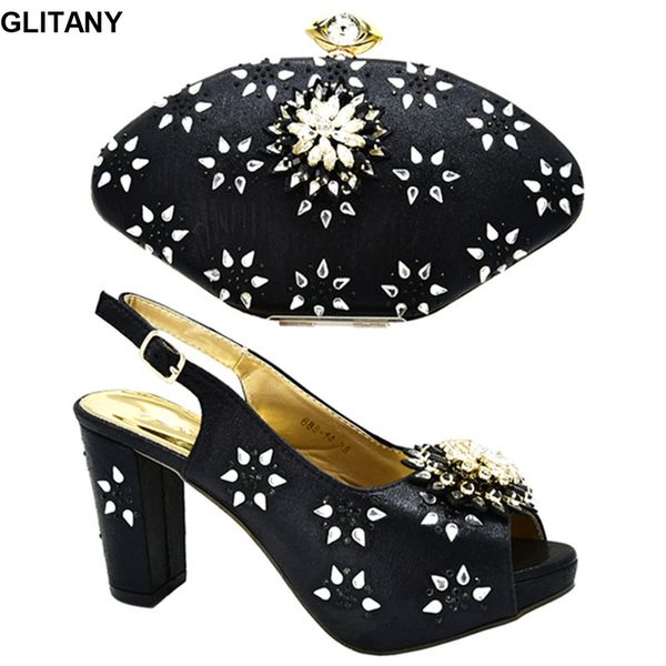 

latest italian shoes with matching bags for women african women wedding pumps rhinestone nigerian shoes and matching bags party, Black
