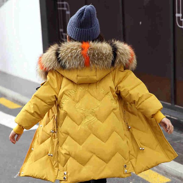 

children winter jacket for girl long duck down coat teenage girl fur thicken parka 4 5 6 7 8 9 10 12 13 years kids winter outfit, Blue;gray