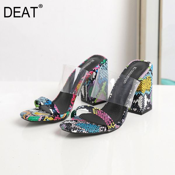 

deat] 2020 new spring summer square toe transparent western style snake pattern hit color slippers women shoes fashion 10g725, Black
