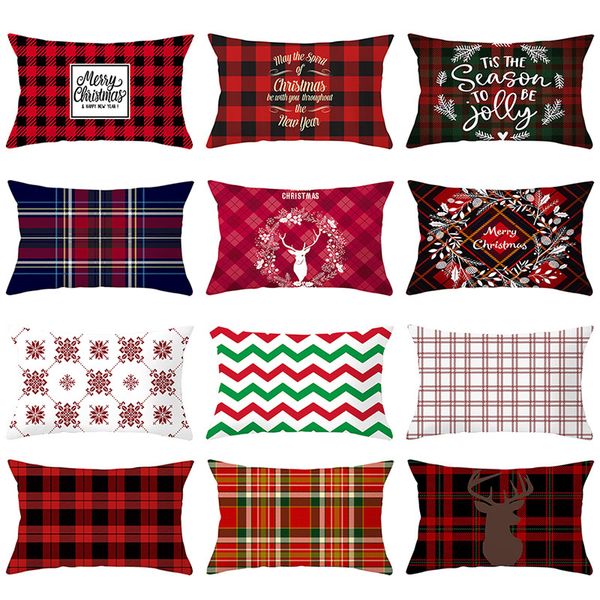 

plaid throw pillow case covers christmas red series cushion case cotton polyester for sofa home car decoration 30*50cm wx9-1753
