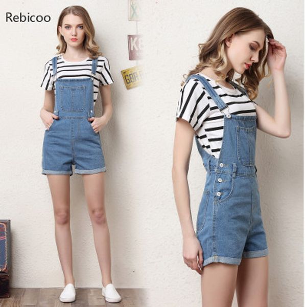 

short denim overalls women jumpsuit romper high waist casual fashion jeans playsuit washed blue dungarees summer clothing, Black;white