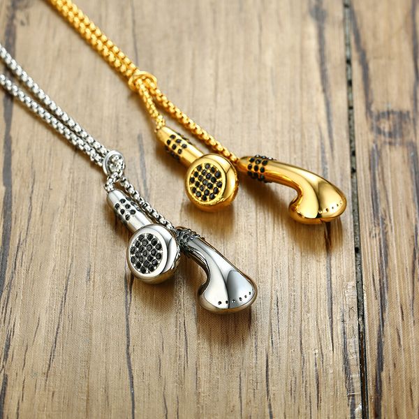 

gold silver color fashion men's headphone pendant necklace stainless steel chain jewelry gift for men women j1211