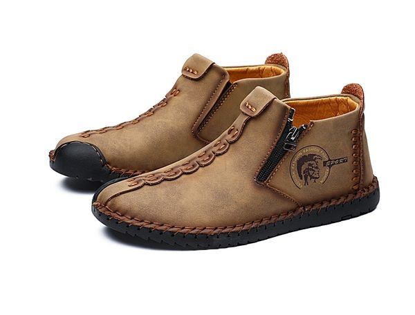 

men winter casual shoes split leather snow super comfort ankle fur men flat shoes snow 38-48, Black