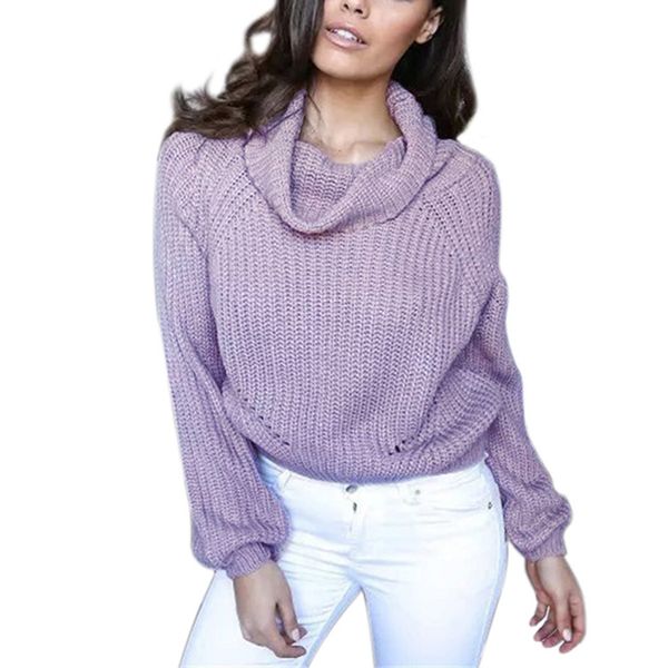 

casual knitted women turtleneck sweater short pullovers lantern sleeve purple sweaters new arrival 2019 korean basic, White;black