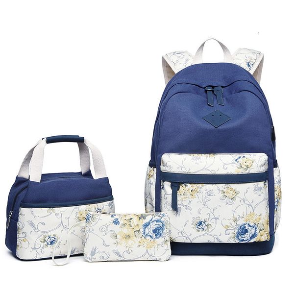 

school bags for teenage girls bagpack canvas backbag usb charging student backpack ladies back pack travel backpacks 3pcs rugzak