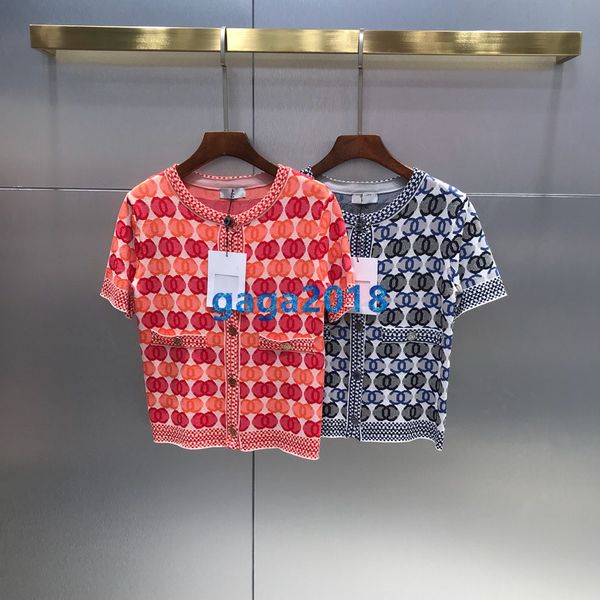 

High end women girl knitted tee crew neck knitwear cardigan ca ual vintage knit hort leeve t hirt top blou e ummer milan runway dre